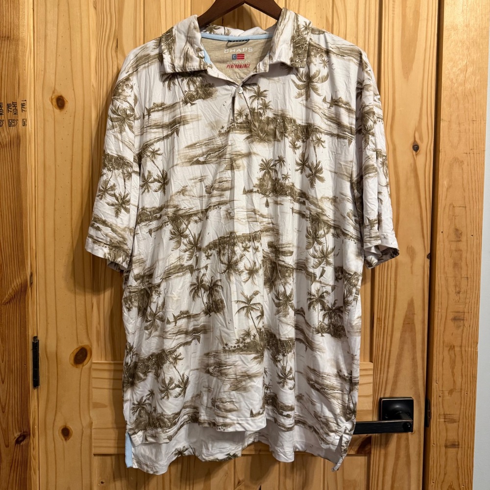 Chaps Mens XXL Everyday Performance Tropical Palm Tree Polo Shirt CM15PL550W